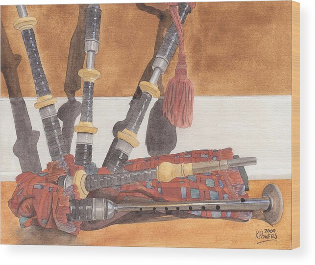 Great Wood Print featuring the painting Highland Pipes by Ken Powers