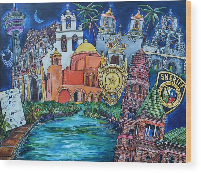 San Antonio Missions Wood Print featuring the painting Historical 401s San Antonio by Patti Schermerhorn