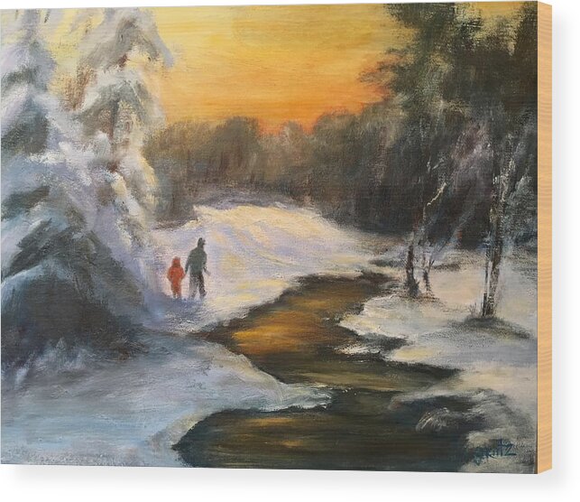 Snow Wood Print featuring the painting Holding My Father's Hand by Gail Kirtz