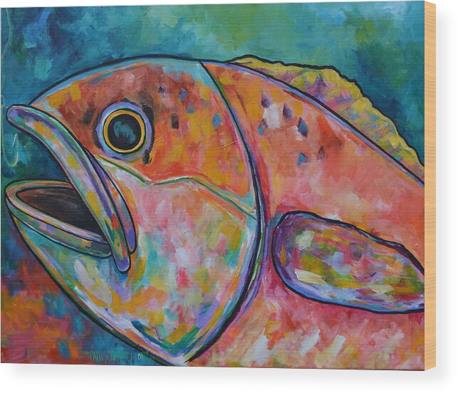 Fish Wood Print featuring the painting Hooked by Patti Schermerhorn