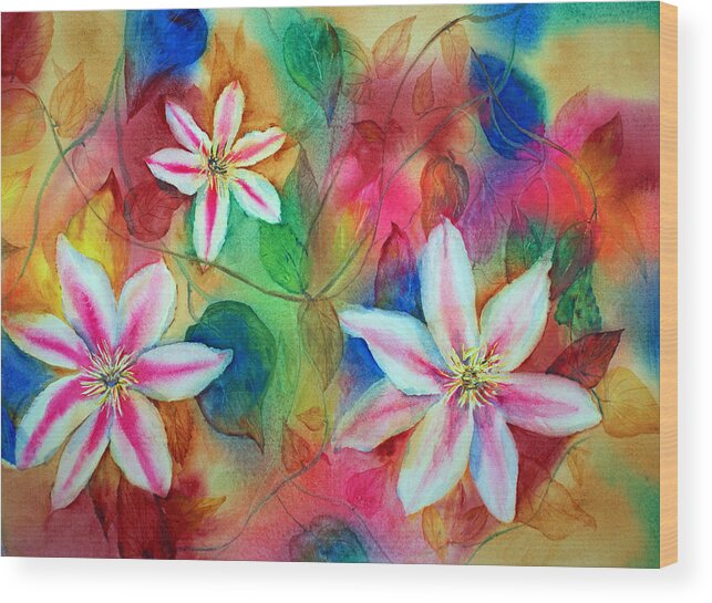 Clematis Wood Print featuring the painting Hot Pink by Tina Storey