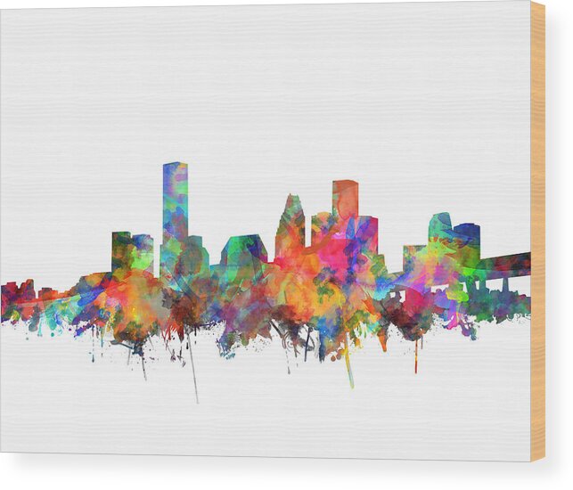 Houston Wood Print featuring the painting Houston Skyline Watercolor 6 by Bekim M