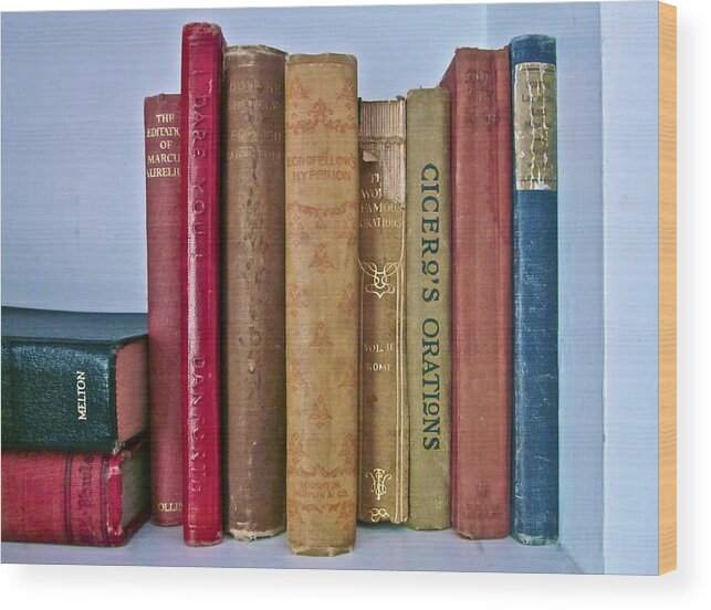Photograph Of Books Wood Print featuring the photograph I Dare You et al. by Gwyn Newcombe