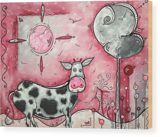 Art Wood Print featuring the painting I LOVE MOO Original MADART Painting by Megan Duncanson