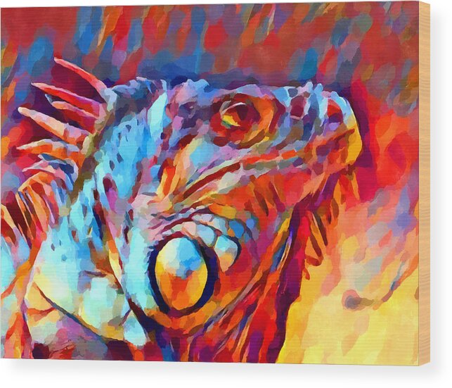 Iguana Watercolor Wood Print featuring the painting Iguana Watercolor by Chris Butler