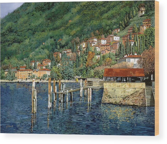 Lake Como Wood Print featuring the painting il porto di Bellano by Guido Borelli