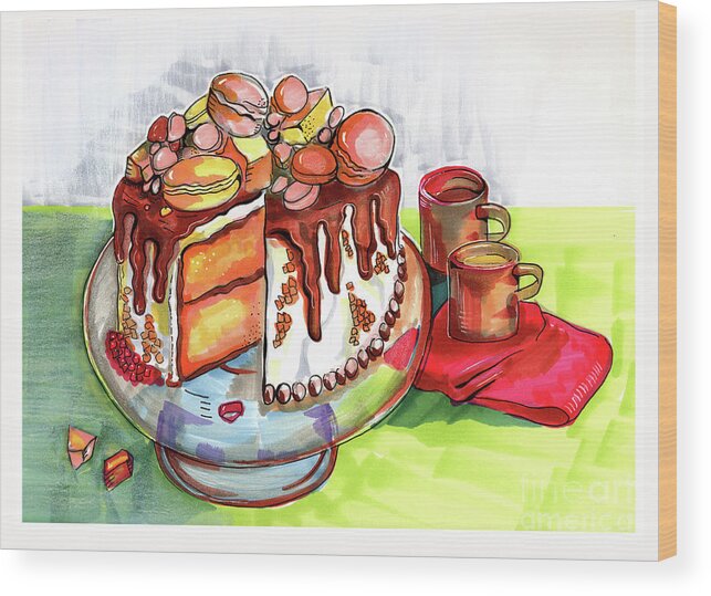 Dessert Wood Print featuring the drawing Illustration Of Winter Party Cake by Ariadna De Raadt