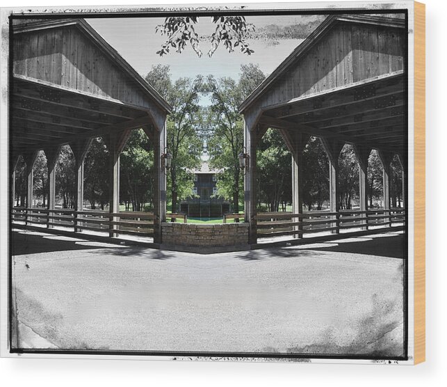 Bridge; Trees; Covered Bridge; Corner Wood Print featuring the photograph In Between Two by Roseann Errigo