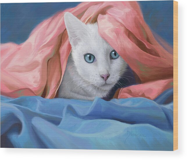 Cat Wood Print featuring the digital art In the Silk by Lucie Bilodeau