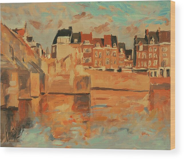 Maastricht Wood Print featuring the painting Indian Summer light Maastricht by Nop Briex