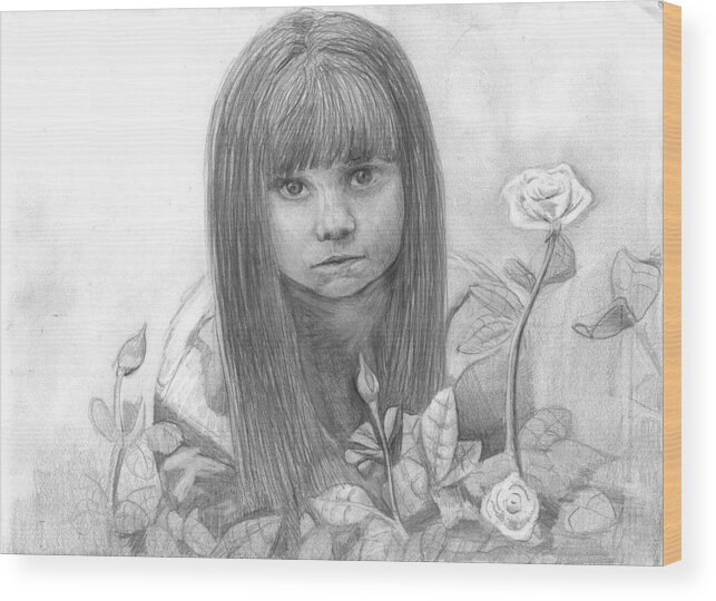 Little Girl Roses Wood Print featuring the drawing Innocence by Katie Alfonsi