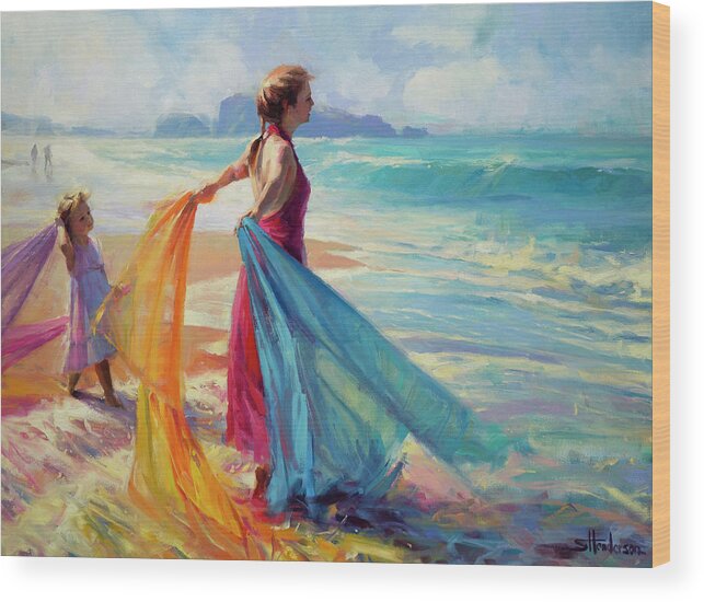 Coast Wood Print featuring the painting Into the Surf by Steve Henderson