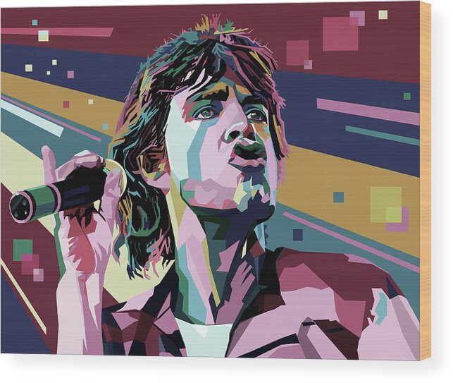 Mick Jagger Wood Print featuring the digital art It's a gas, gas, gas by Mal Bray