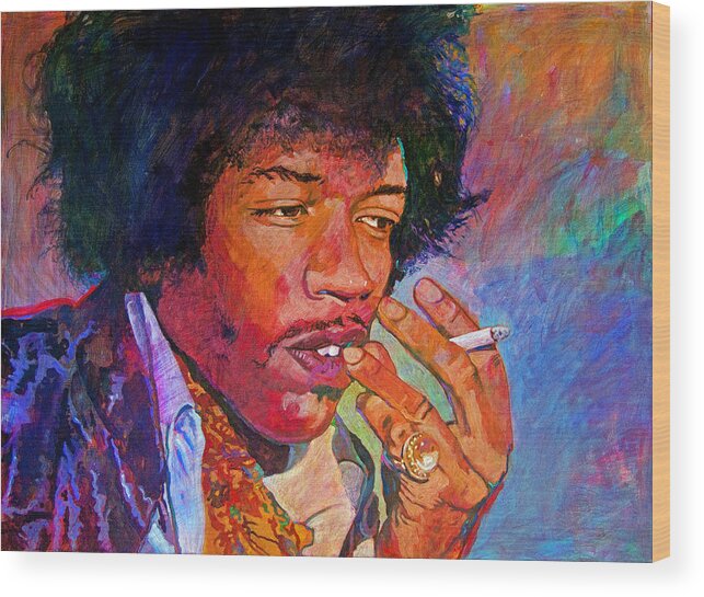 Jimi Hendrix Wood Print featuring the painting Jimi Hendrix Dreaming by David Lloyd Glover