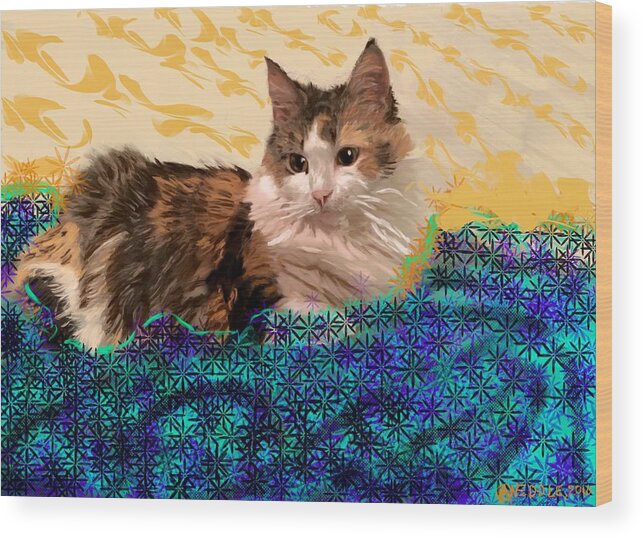 Cat Wood Print featuring the painting Jooniper by Angela Weddle