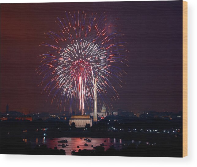 Fireworks Wood Print featuring the photograph July 4th fireworks Washington D C by Carol M Highsmith