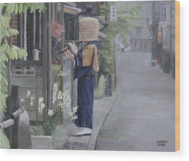 Komuso Wood Print featuring the painting Kadotsuke by Masami Iida