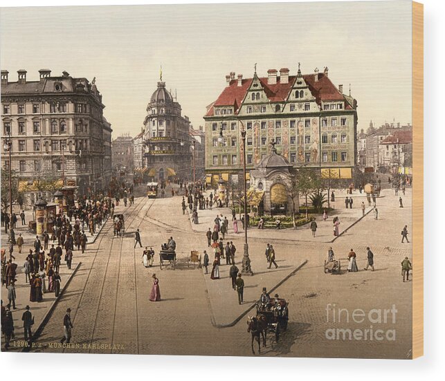 Karlsplatz (stachus) Wood Print featuring the painting Karlsplatz by Celestial Images