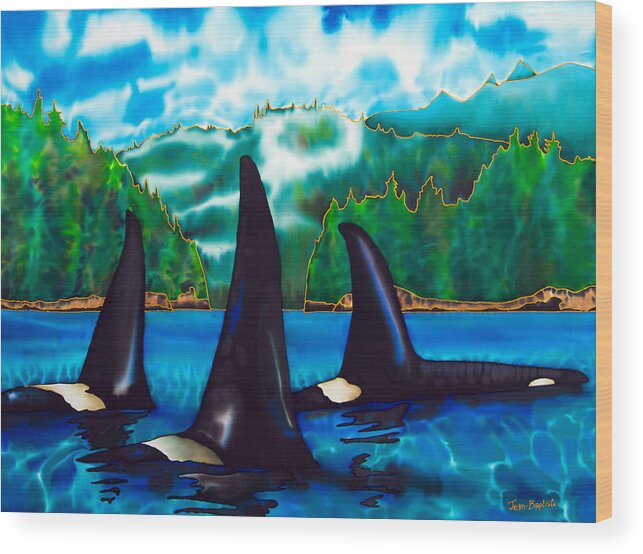  Orca Wood Print featuring the painting Killer Whales by Daniel Jean-Baptiste