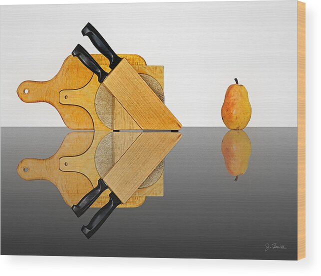 Kitchen Wood Print featuring the photograph Knife Block, Cutting Boards and Pear by Joe Bonita