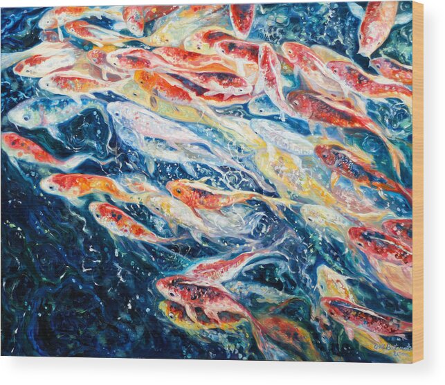 Fish Wood Print featuring the painting Koi 1 by Gill Bustamante