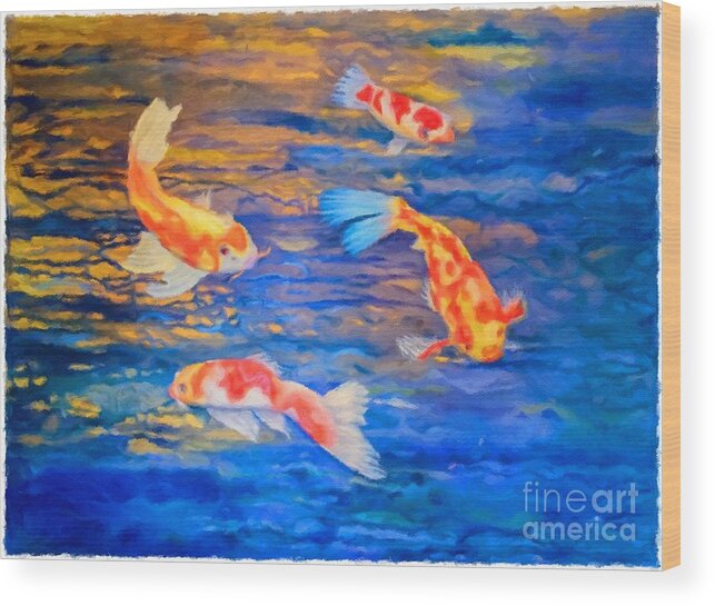 Water Wood Print featuring the painting Koi at Play by Teri Atkins Brown