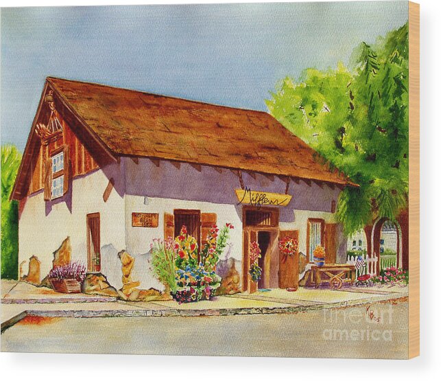 Commissions Wood Print featuring the painting Kottinger Barn by Karen Fleschler