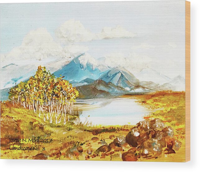 Mountains Wood Print featuring the painting Land Scape No.-3 by Joseph Mora