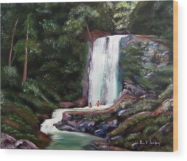 Puerto Rico Wood Print featuring the painting Las Marias Puerto Rico Waterfall by Luis F Rodriguez