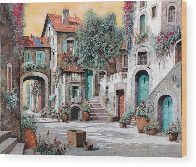 Village Wood Print featuring the painting Le Scale Tra Le Case by Guido Borelli