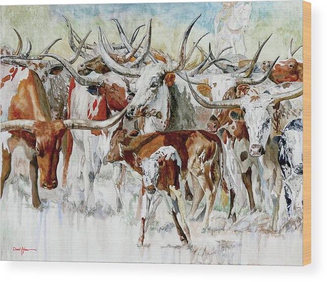 Longhorn Wood Print featuring the mixed media Legacy of the Longhorn by Daniel Adams