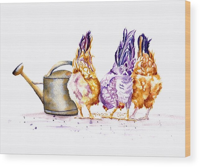 Hens Wood Print featuring the painting Let's Do Lunch Hens and Chickens by Debra Hall