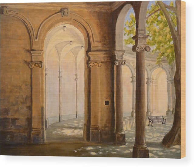 Landscape Wood Print featuring the painting Light at the End of the Tunnel Monmouth University by Joe Bergholm
