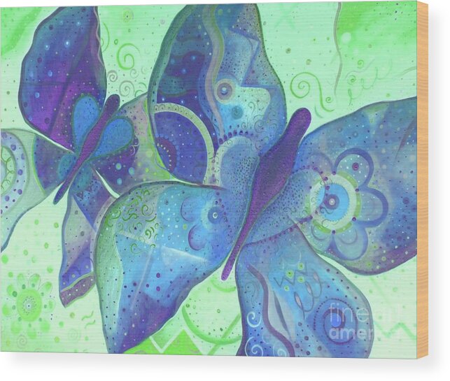 Butterflies Wood Print featuring the painting Lighthearted In Blue by Helena Tiainen