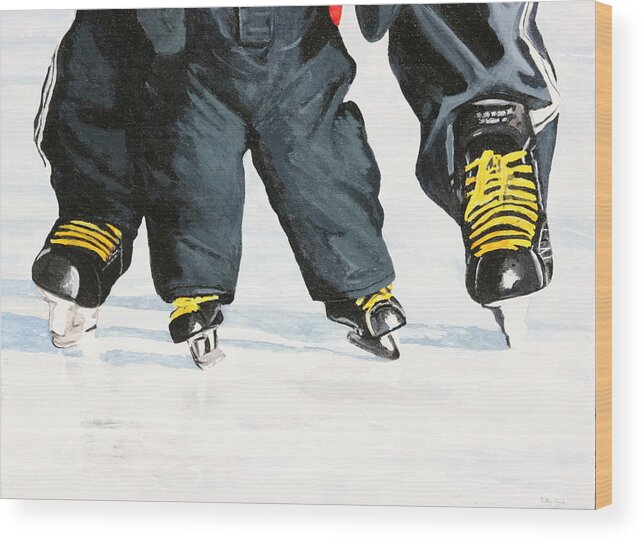 Hockey Skates Wood Print featuring the painting Like Father Like Son by Betty-Anne McDonald