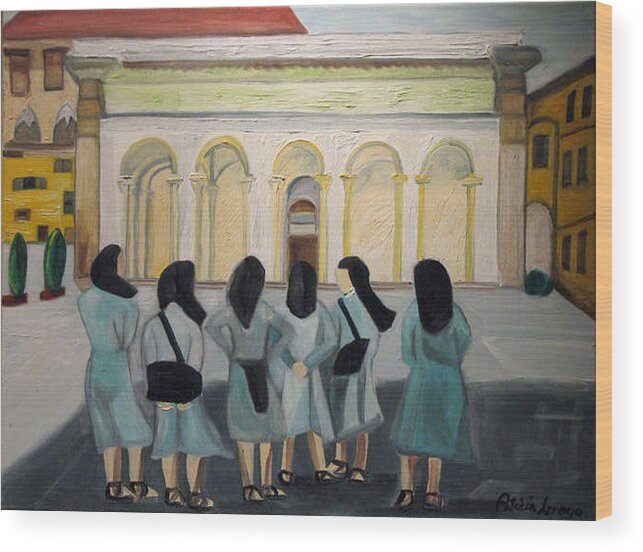 Europe Wood Print featuring the painting LiL Nuns of Florence 2004 by Patricia Arroyo
