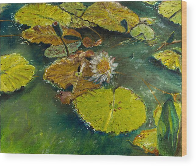 Lillies Wood Print featuring the painting Lilypad by Kathy Knopp