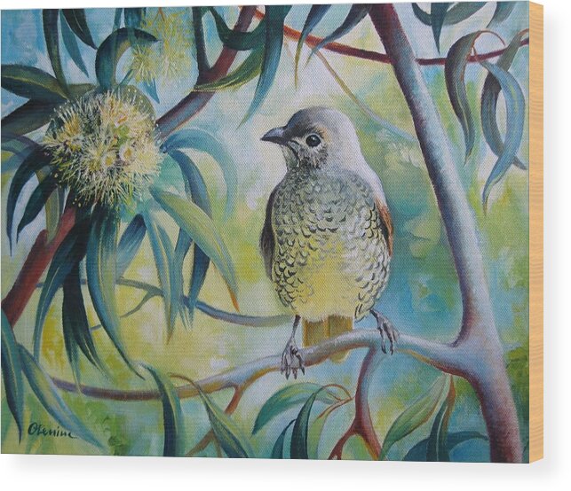 Bird Wood Print featuring the painting Little bird by Elena Oleniuc