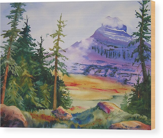 Landscape Wood Print featuring the painting Logan Pass by Karen Stark