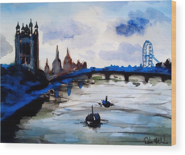 London Wood Print featuring the painting London Blue - Art by Dora Hathazi Mendes by Dora Hathazi Mendes