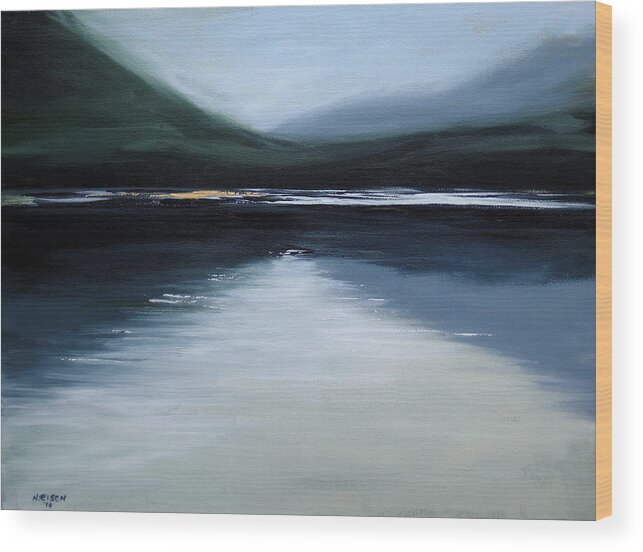 Natalie Eisen Wood Print featuring the painting Lonesome Lake by Outre Art Natalie Eisen
