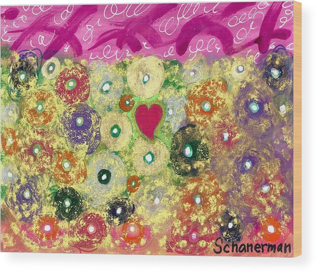 Original Drawing/painting Wood Print featuring the painting Love And Silly Bubbles by Susan Schanerman