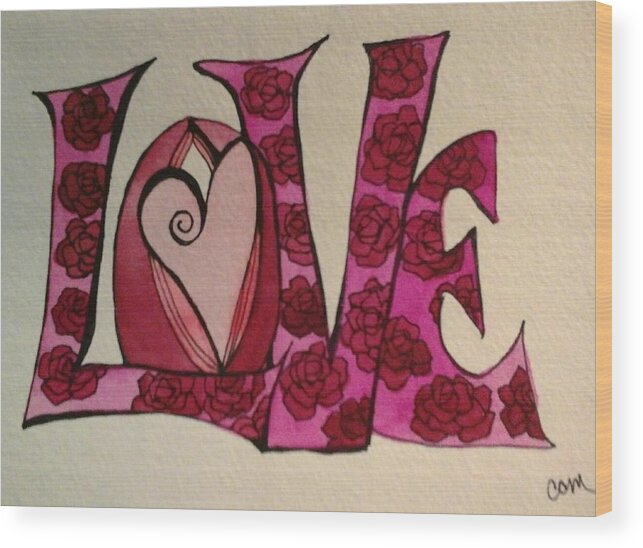 Love Wood Print featuring the painting Love In Red by Claudia Cole Meek