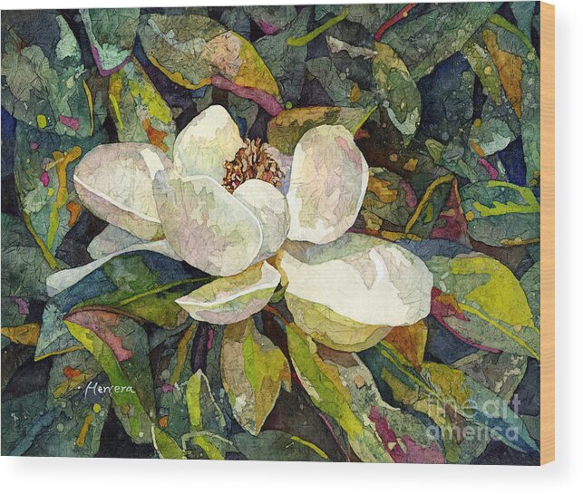 Magnolia Wood Print featuring the painting Magnolia Blossom by Hailey E Herrera