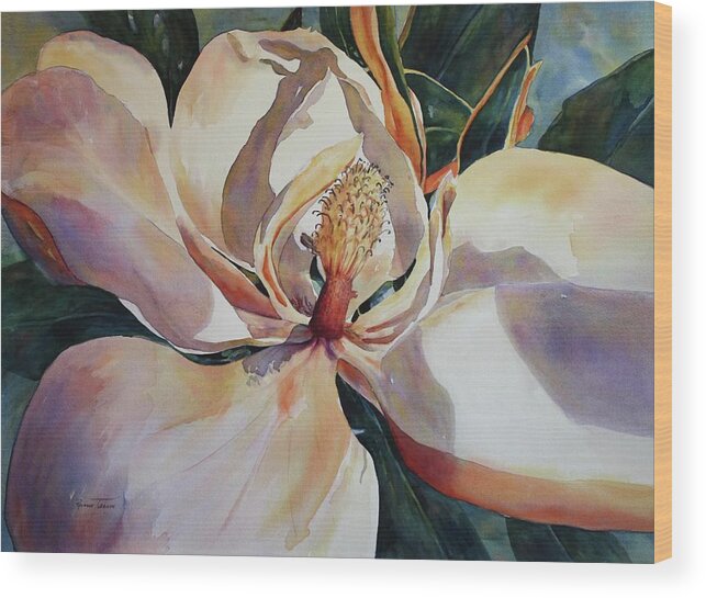 Magnolia Wood Print featuring the painting Magnolia, Golden Glow by Roxanne Tobaison