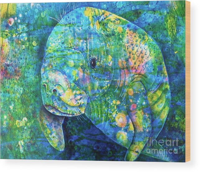 Manatee Wood Print featuring the painting Manatee by Midge Pippel