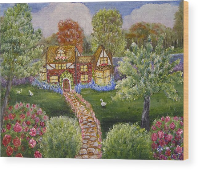 Landscape Wood Print featuring the painting Manor of Yore by Quwatha Valentine