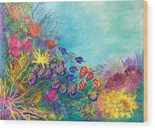 Great Barrier Reef Wood Print featuring the painting Many colours by Lyn Olsen