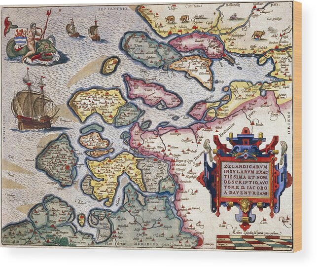 Map Wood Print featuring the painting Map of Zeeland by Abraham Ortelius