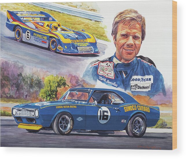 Camaro Wood Print featuring the painting Mark Donohue Racing by David Lloyd Glover